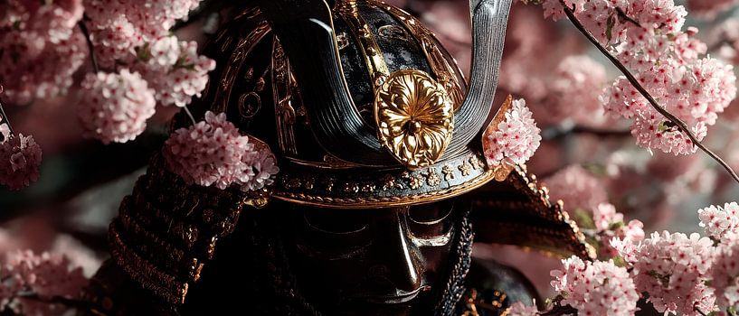 Samurai statuette with cherry blossoms by Poster Art Shop