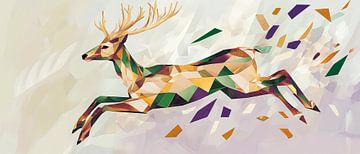Geometric stag in dynamic run by Poster Art Shop