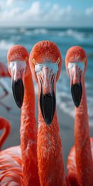 3 Flamingo's close up standing panorama by TheXclusive Art