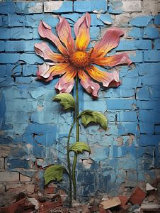 Mauer Graffiti pink Blume Verfall Geschichte Vergangenheit