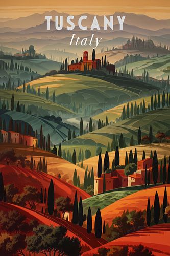 Hilly landscape Tuscany - Retro Poster Art