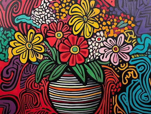 Vase mit leuchtenden Blumen