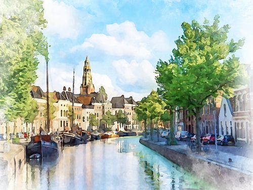 Zicht op gracht in Groningen.