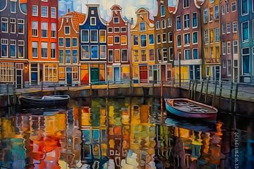 Kleurrijke grachtenpanden in Amsterdam van Thea