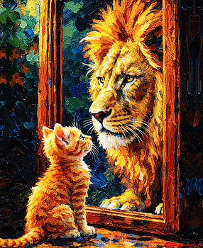 Kitten Sees a Lion – Self-Belief Mirror Reflection Painting
