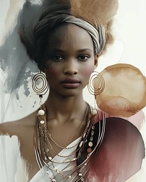 Portrait d'une femme africaine en techniques mixtes sur Carla Van Iersel