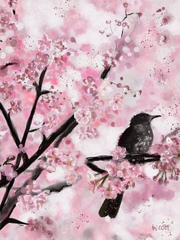 Vogel im Kirschblütenbaum