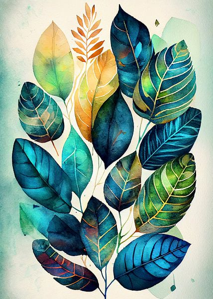 Watercolor nature leaves art by JBJart Justyna Jaszke