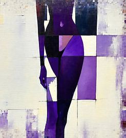 Abstraktes Porträt in Lila und Weiß