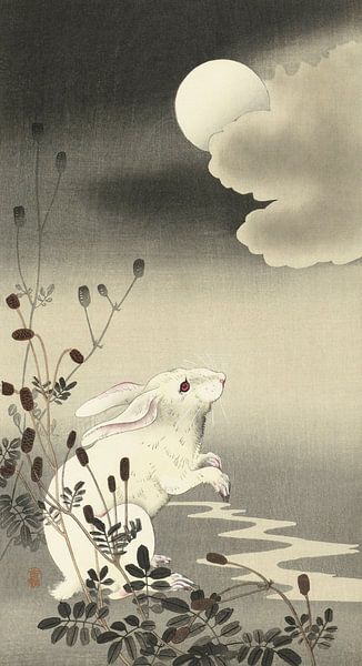 Rabbit at full moon, Ohara Koson by 1000 Schilderijen