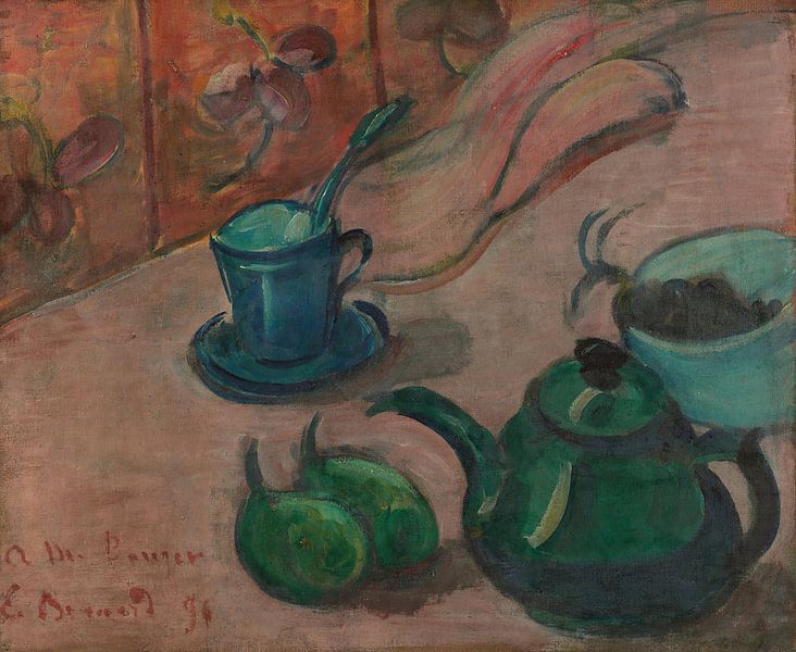 Émile Bernard-Stillleben mit Teekanne, Tasse und Obst von finemasterpiece
