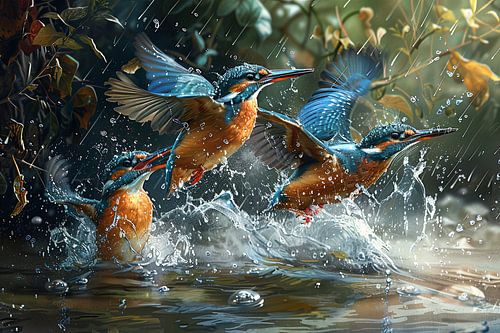 iisvogels bij het water