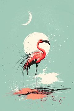 Maanlicht en Flamingo's Poëzie Dromerige Illustratie van Eva Lee