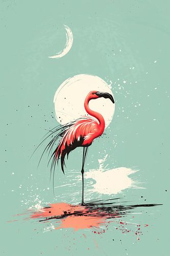 Poésie au clair de lune et au flamant rose Illustration rêveuse