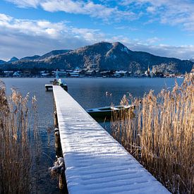 Bootssteg am Tegernsee in den Bayrischen Alpen in einer Winterlandschaft von Animaflora PicsStock