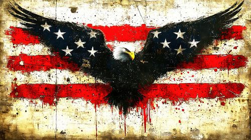 Amerikaanse adelaar met vlagvleugels