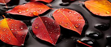 Herfstbladeren op water - close-up van Poster Art Shop