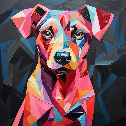 Chien origami abstrait couleurs foncées