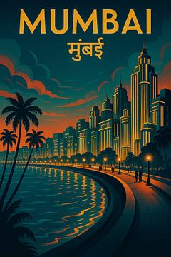 Mumbai Marine Drive Poster – Queen's Necklace & Art Deco Skyline Art by Travel Shop