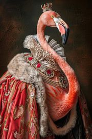 Flamingo - Barok dierenportret met kroon van Poster Art Shop