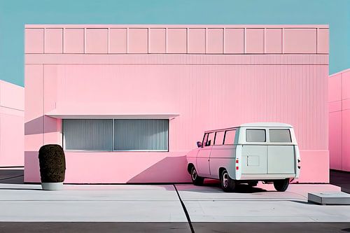 Abandoned Pink Business Building with Car