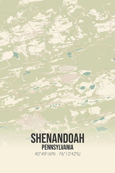 Carte ancienne de Shenandoah (Pennsylvanie), USA. par Affiches de lieux