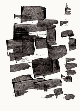 Minimalistische inktpenseelstreken in zwart op wit nr. 3 van Dina Dankers