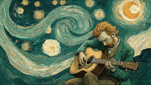 Sterrennacht Gitaar Droomlandschap Wanddecoratie