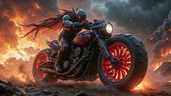 MOTORCYCLE FROM HELL - A motorcyclist on his massive motorcycle