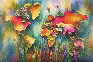 Weltkarte der Blumen - Bunte Botanische Kunst
