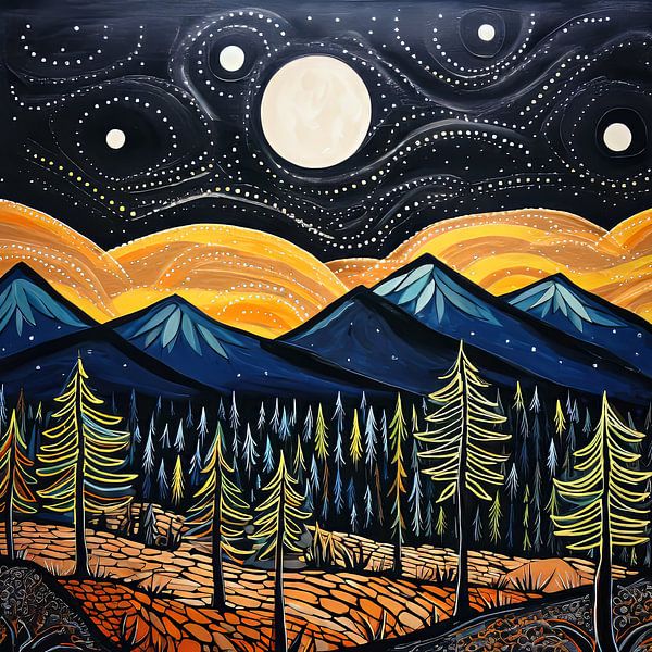 Nacht Aborigine-Malerei von Virgil Quinn - Decorative Arts
