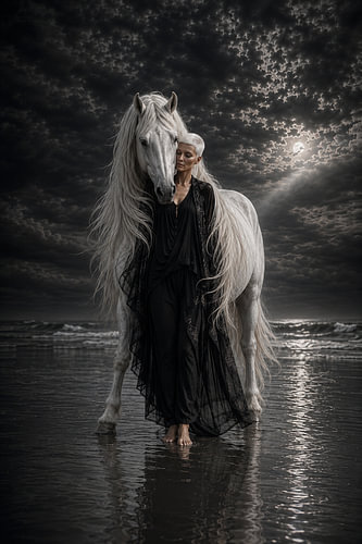 A protective stallion in the moonlight