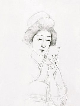 Étude d'une femme assise tenant un miroir par Goyo Hashiguchi sur FParrish Art Prints