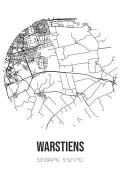 Warstiens (Fryslan) | Karte | Schwarz und Weiß von Rezona