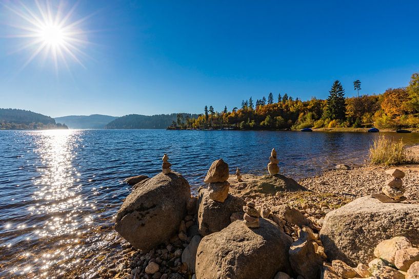Stone pyramids at the Schluchsee in the Black Forest by Werner Dieterich