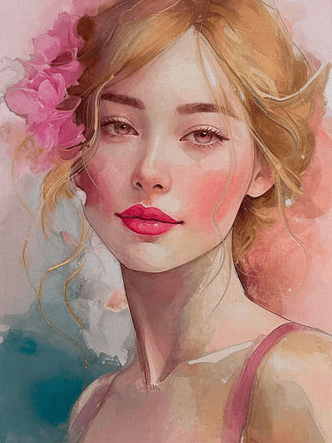 Sfeervol  en romantisch Portret van een Jonge Vrouw met Roze Bloemen