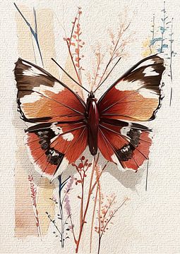Papillon en brun rougeâtre et crème