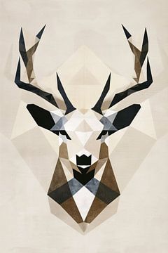 Abstract Geometric Deer in Monochrome Shades by De Muurdecoratie