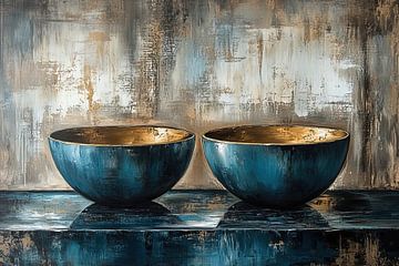 Gouden Kommen | Reflectie van Goud en Blauw van Kunst Kriebels