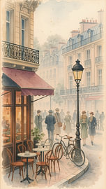 Retro Paris City Life Aquarell Vintage Street Art Print