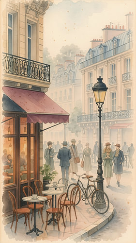 Retro Paris City Life Aquarell Vintage Street Art Print