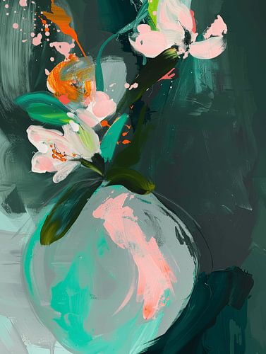 Nature morte abstraite et colorée avec des fleurs