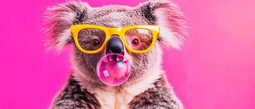 Koala mit Brille und Kaugummi-Blase von Poster Art Shop