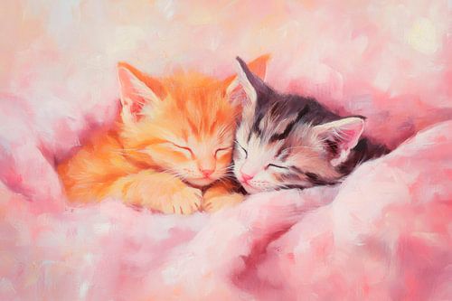 Chatons endormis en train de se faire des câlins