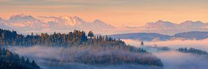 Panorama und Sonnenaufgang im Emmental, Schweiz