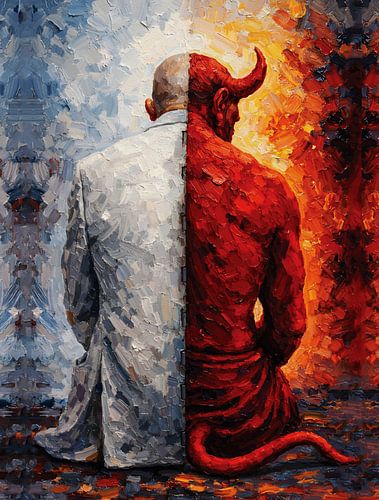 Goed en kwaad in mij – Dualiteit Gespleten impasto-portret