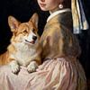 Das Mädchen mit dem Perlenohrring und Corgi Hund von FRESH Fine Art