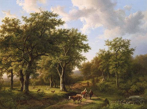 Boslandschap met herders en vee, Barend Cornelis Koekkoek