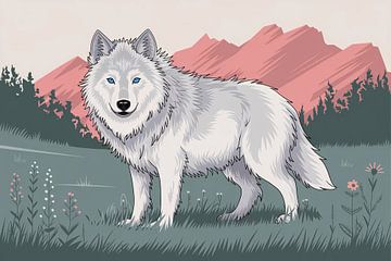 Witte wolf in serene natuur van Art & Soul Creations
