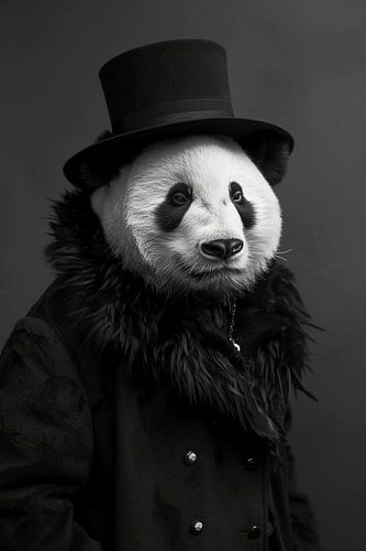 Panda die winterkleren en muts draagt